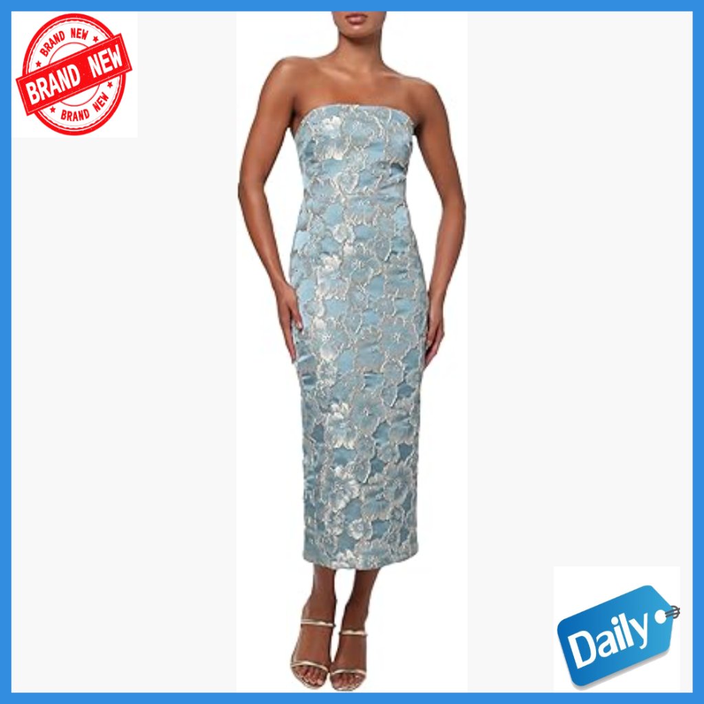 Strapless Midi Cocktail Dress Floral Jacquard Evening Party Formal Wear